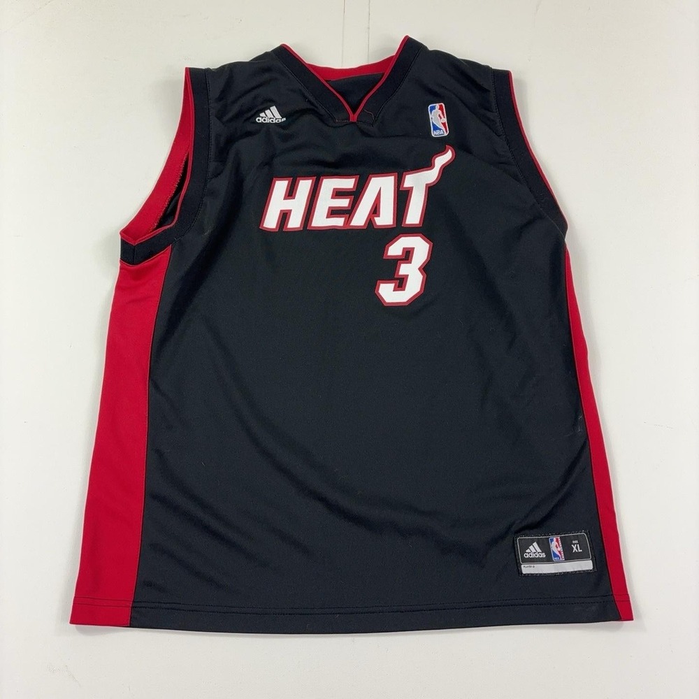 Dwyane Wade Miami Heat Jersey Boys XL Youth Black NBA Basketball 3 Adidas Team